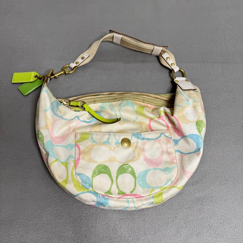 Coach Shoulder Bag Womens White Pastel Scribble Logo Hamptons Hobo A06Q-133 Y2K